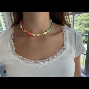 Rainbow candy and smiley pearl necklace